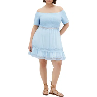City Chic Aura Off The Shoulder Fit & Flare Dress In Light Blue