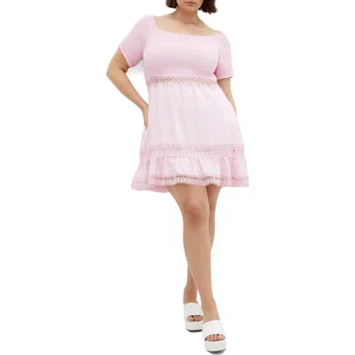 City Chic Aura Off The Shoulder Fit & Flare Dress In Pink