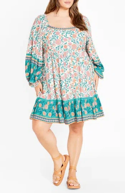 City Chic Aurora Long Sleeve Tiered Minidress In Multi