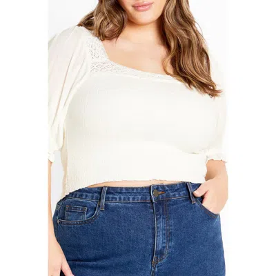City Chic Aurora Smocked Crop Top In White