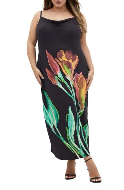 City Chic Averi Midi Slipdress In Vivid Stem