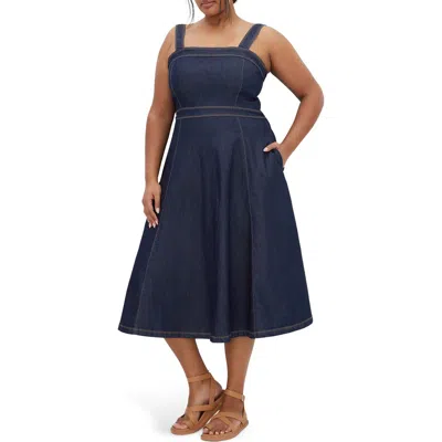 City Chic Averie Fit & Flare Midi Dress In Dark Denim