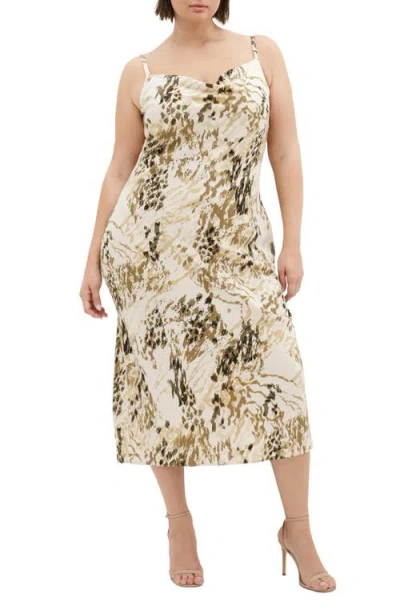 City Chic Bayley Cowl Neck Slipdress In Multi