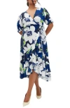 City Chic Bea Floral Midi Wrap Dress In Blue