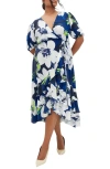 City Chic Bea Floral Midi Wrap Dress In Limelight Floral