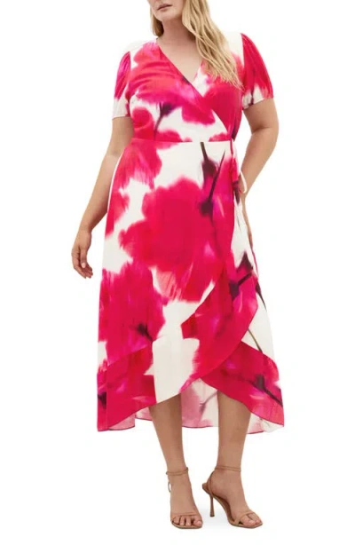 City Chic Bea Floral Print Wrap Midi Dress In Multi