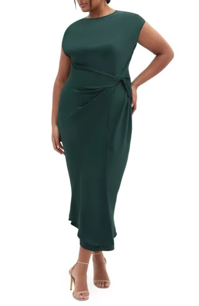 City Chic Beatrix Twist Satin Maxi Dress In Green