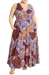City Chic Becca Print Sleeveless Maxi Dress In Multi