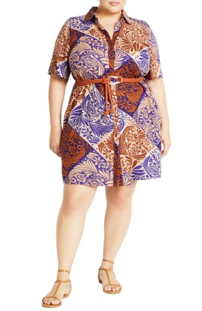 City Chic Becka Print Belted Dress In Multi