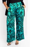 City Chic Belen Print Pull-on Pants In Green