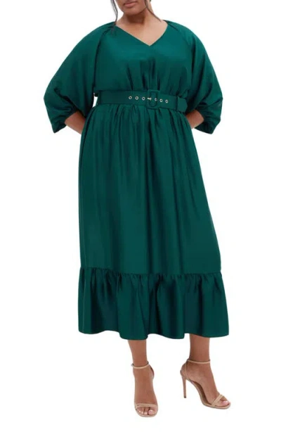 City Chic Betty Belted Midi Dress In Green