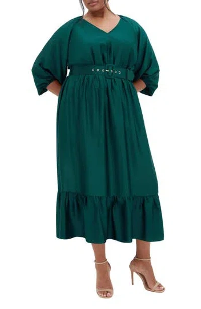 City Chic Betty Belted Midi Dress In Multi