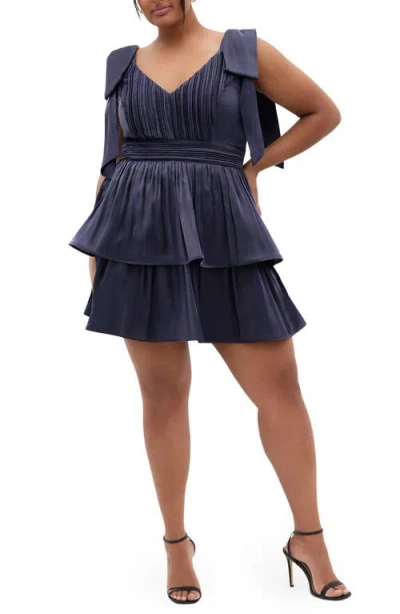 City Chic Betty Bow Cocktail Dress In Blue