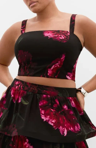 City Chic Bianka Print Crop Tank In Black