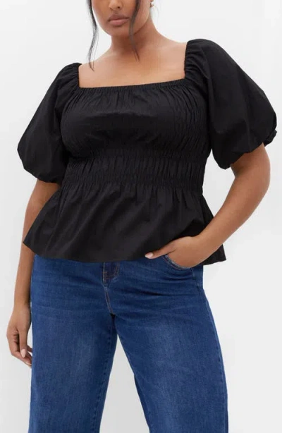 City Chic Blaire Smocked Peplum Top In Black