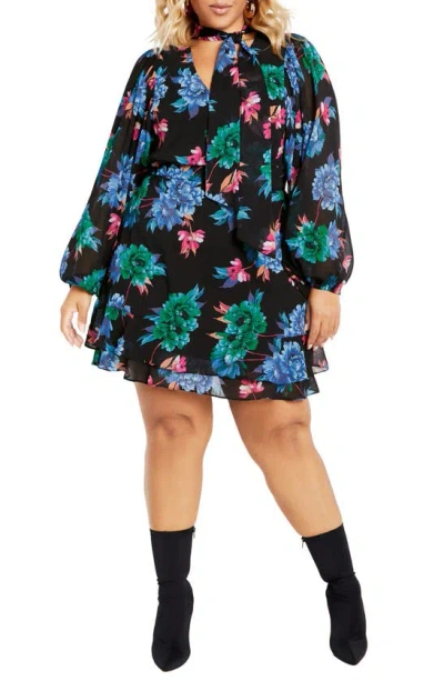 City Chic Blakely Floral Print Long Sleeve Minidress In Blooming