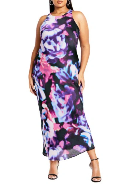 City Chic Blurred Floral Print Sheath Dress In Neon Lights