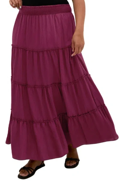 City Chic Boho Tiered Maxi Skirt In Purple