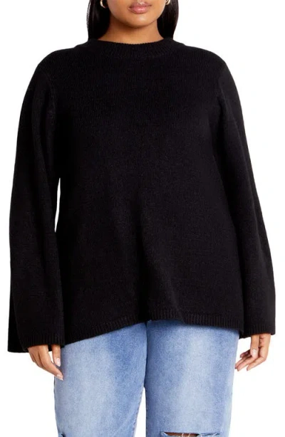 City Chic Bow Back Bell Sleeve Sweater In Black