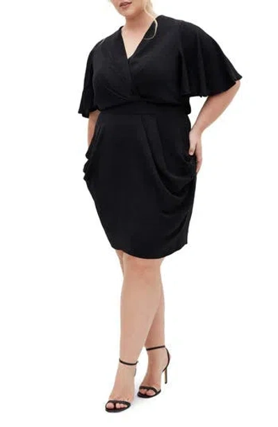 City Chic Braelynn Flutter Sleeve Dress In Black