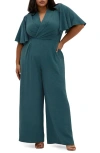 City Chic Braelynn Flutter Sleeve Jumpsuit In Green