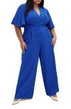 City Chic Braelynn Flutter Sleeve Jumpsuit In Cerulean