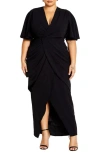 City Chic Braelynn Textured Crepe Maxi Dress In Black