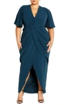 City Chic Braelynn Textured Crepe Maxi Dress In Emerald