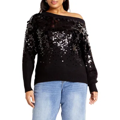 City Chic Braylin Embellished Sweater In Black