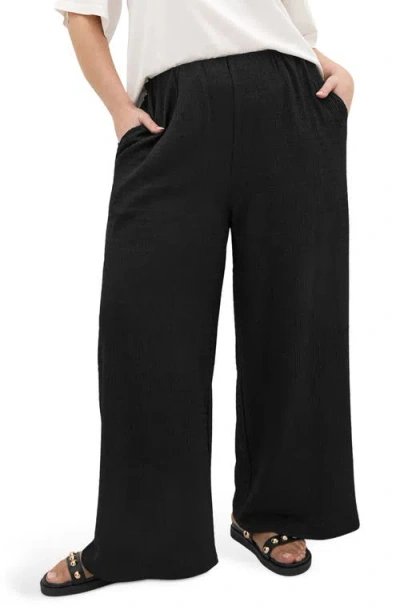 City Chic Brianna Smocked Wide Leg Pants In Black
