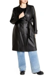 City Chic Briella Faux Leather Trench Coat In Black