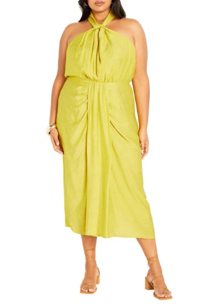 City Chic Briella Twist Neck Midi Dress In Lime