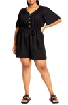 City Chic Brielle Belted Romper In Black