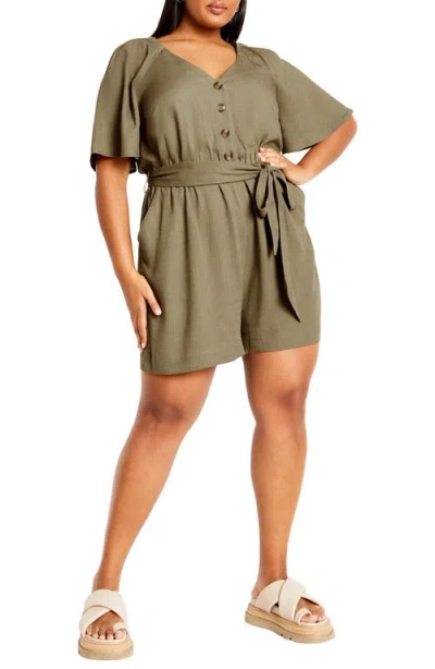 City Chic Brielle Belted Romper In Olive