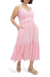 City Chic Brielle Lace Trim Maxi Sundress In Pink