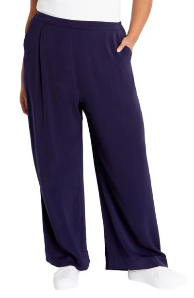 City Chic Brigitta Pull-on Wide Leg Pants In Navy