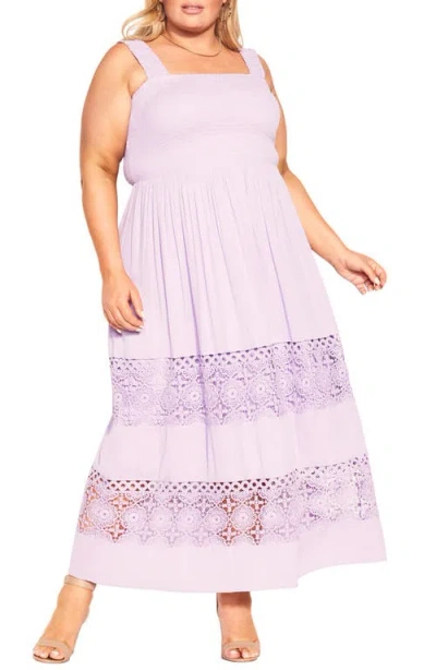 City Chic By The Beach Lace Inset Maxi Sundress In Lavendula
