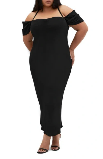 City Chic Cady Cold Shoulder Dress In Black