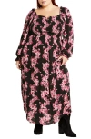 City Chic Calla Print Long Sleeve Maxi Dress In Multi