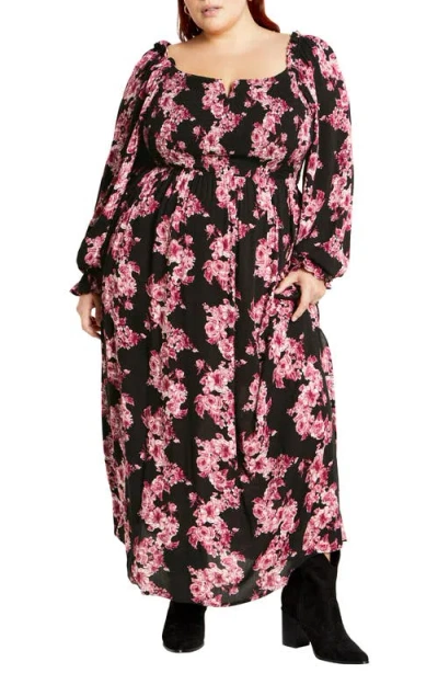 City Chic Calla Print Long Sleeve Maxi Dress In Multi