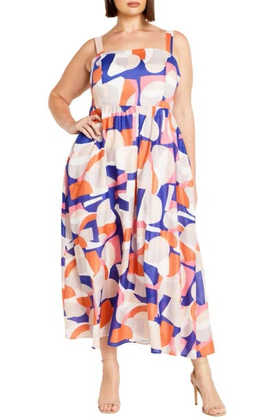 City Chic Callie Geo Print Sleeveless Maxi Sundress In Funky Town