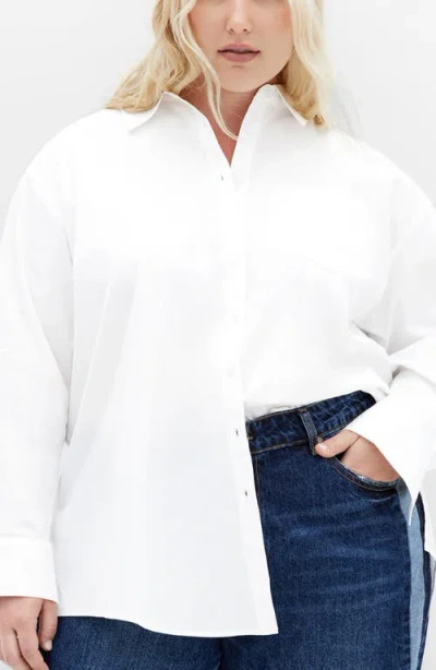 City Chic Callie Oversize Long Sleeve Button-up Shirt In White