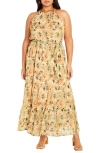 CITY CHIC CALLIE PRINT TIERED BELTED MAXI DRESS