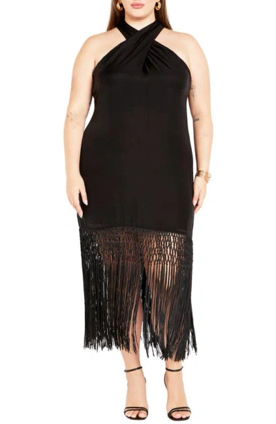 City Chic Calypso Fringe Maxi Dress In Black