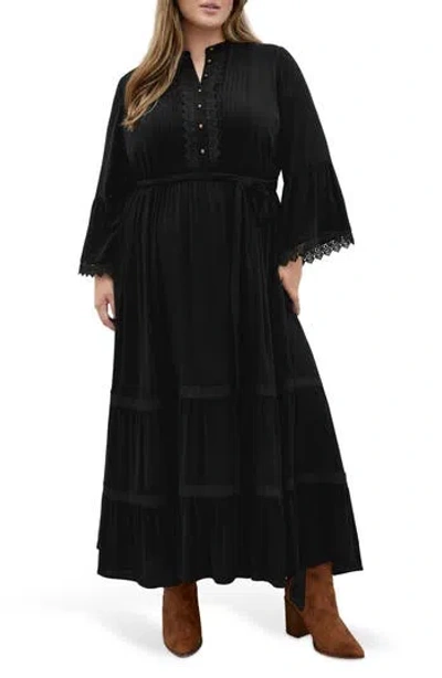 City Chic Camille Long Sleeve Maxi Dress In Black