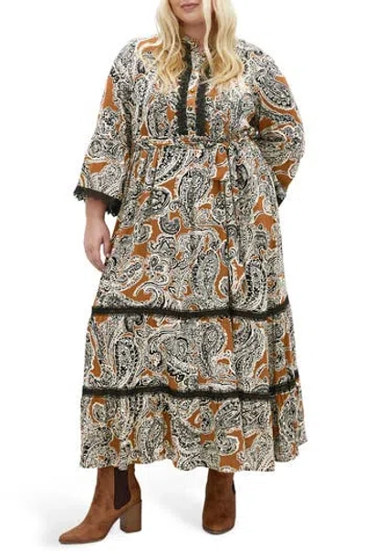 City Chic Camille Long Sleeve Print Maxi Dress In Multi