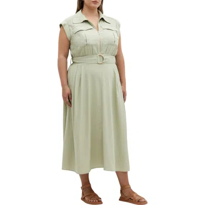 City Chic Cap Sleeve Utility Zip Midi Shirtdress In Multi