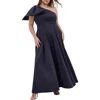 City Chic Captivate Bow One-shoulder A-line Gown In Blue