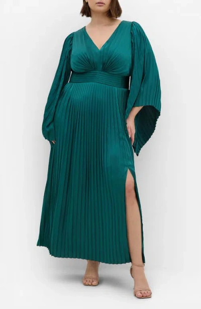 City Chic Carmina Long Sleeve Maxi Dress In Green