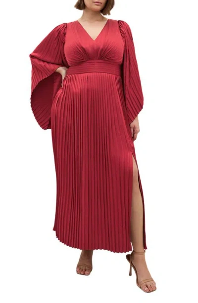 City Chic Carmina Long Sleeve Maxi Dress In Red